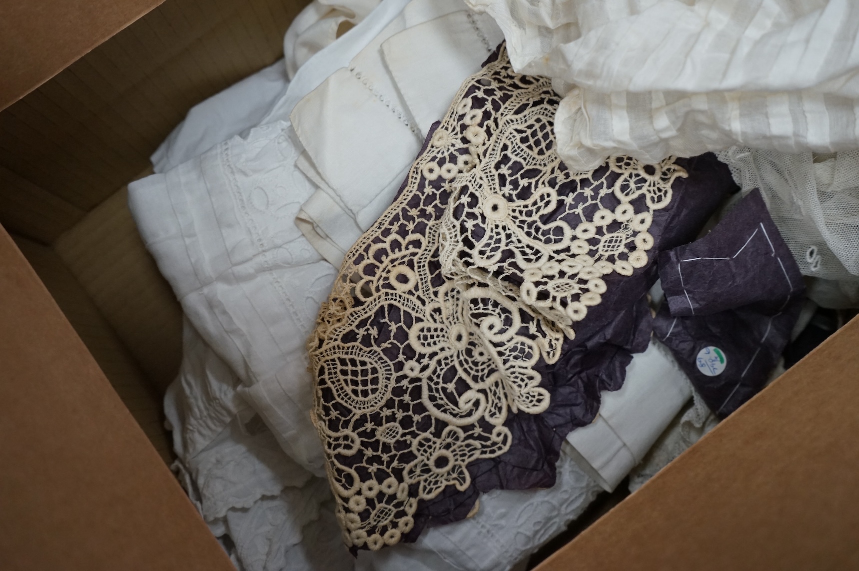 Mixed Victorian white under clothing, black lace dress trimmings etc, useful for theatre and film